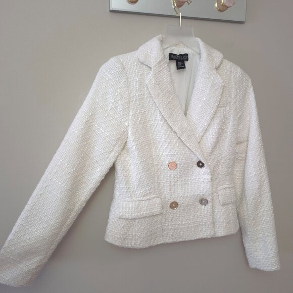 NWT Rachel Zoe white double breasted tweed like cropped blazer, XS - Picture 10 of 11